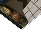 Tamperli Gerçek Cam Tablo Jan van Huysum Vazolu Çiçekler Deniz Kabukları Ressam Tablosu Dekoru