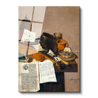 Tamperli Gerçek Cam Tablo R.R.L.F. Keman ve Kitaplar Vanitas Karanlık Ressam Tablosu Dekoru