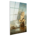 Tamperli Gerçek Cam Tablo Willem Velde Savaş Gemisi Deniz Manzarası Ressam Tablosu Duvar Dekoru