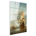 Tamperli Gerçek Cam Tablo Willem Velde Savaş Gemisi Deniz Manzarası Ressam Tablosu Duvar Dekoru
