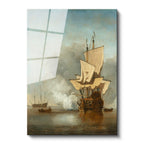 Tamperli Gerçek Cam Tablo Willem Velde Savaş Gemisi Deniz Manzarası Ressam Tablosu Duvar Dekoru