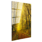 Tamperli Gerçek Cam Tablo J.A. Grimshaw Sonbahar Yolu Yürüyen Figür Gündoğumu Ressam Tablosu Dekoru