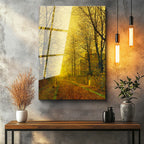 Tamperli Gerçek Cam Tablo J.A. Grimshaw Sonbahar Yolu Yürüyen Figür Gündoğumu Ressam Tablosu Dekoru