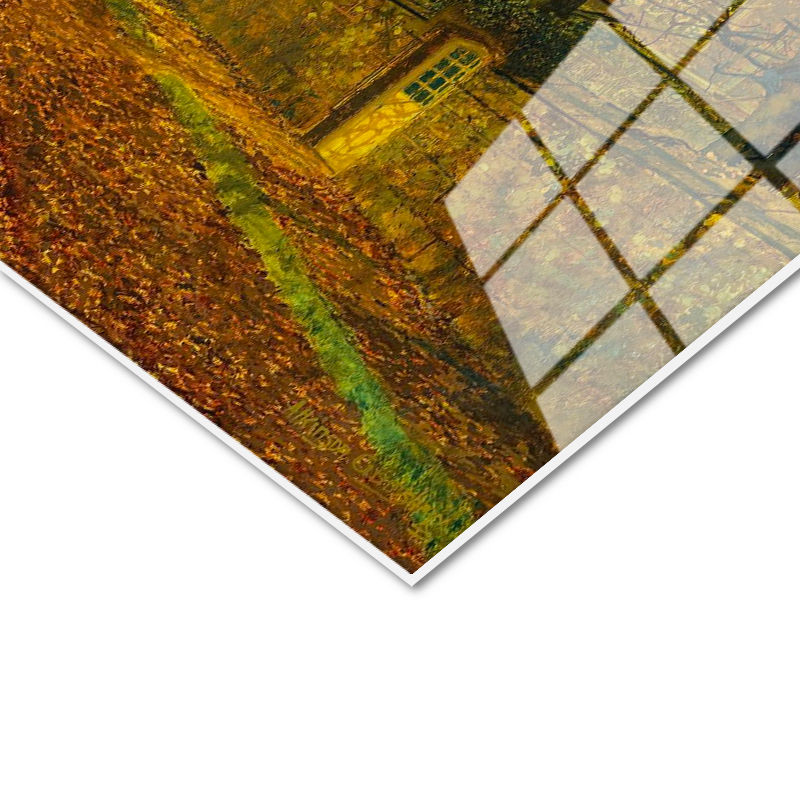 Tamperli Gerçek Cam Tablo J.A. Grimshaw Sonbahar Yolu Yürüyen Figür Gündoğumu Ressam Tablosu Dekoru