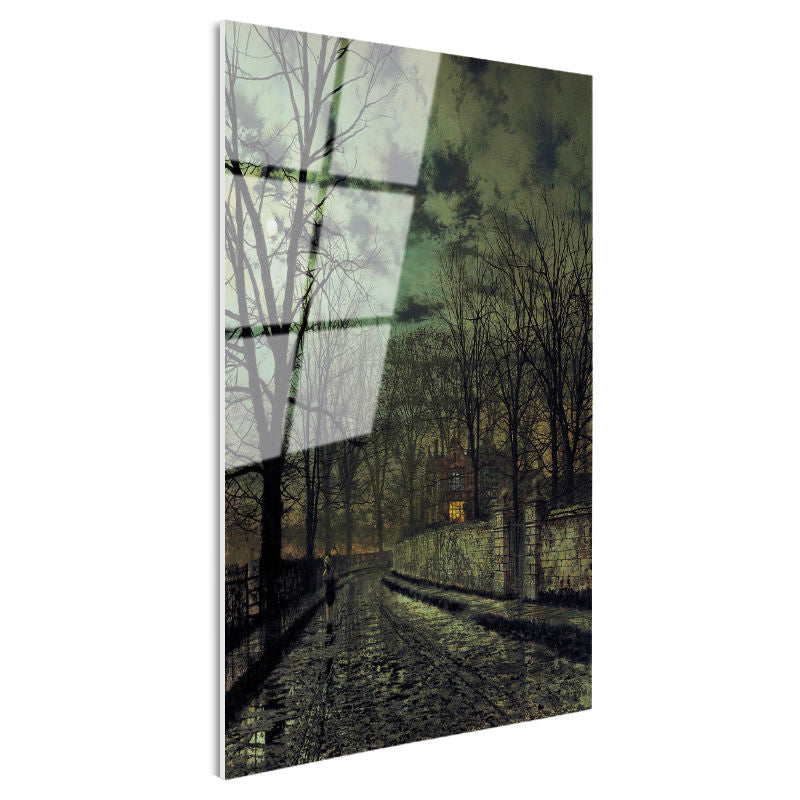 Tamperli Gerçek Cam Tablo J.A. Grimshaw Yağmurlu Sokak Figürlü Gece Manzarası Ressam Tablosu Dekoru