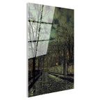 Tamperli Gerçek Cam Tablo J.A. Grimshaw Yağmurlu Sokak Figürlü Gece Manzarası Ressam Tablosu Dekoru