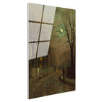 Tamperli Gerçek Cam Tablo J.A. Grimshaw Islak Sokak At Arabalı Figür Dolunay Ressam Tablosu Dekoru