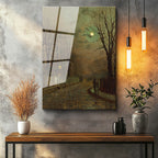 Tamperli Gerçek Cam Tablo J.A. Grimshaw Islak Sokak At Arabalı Figür Dolunay Ressam Tablosu Dekoru