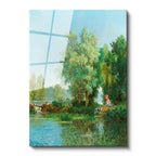 Tamperli Gerçek Cam Tablo Leon Richet Göl Kenarı Balık Tutan Figür Yaz Ressam Tablosu Duvar Dekoru