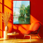 Tamperli Gerçek Cam Tablo Leon Richet Göl Kenarı Balık Tutan Figür Yaz Ressam Tablosu Duvar Dekoru