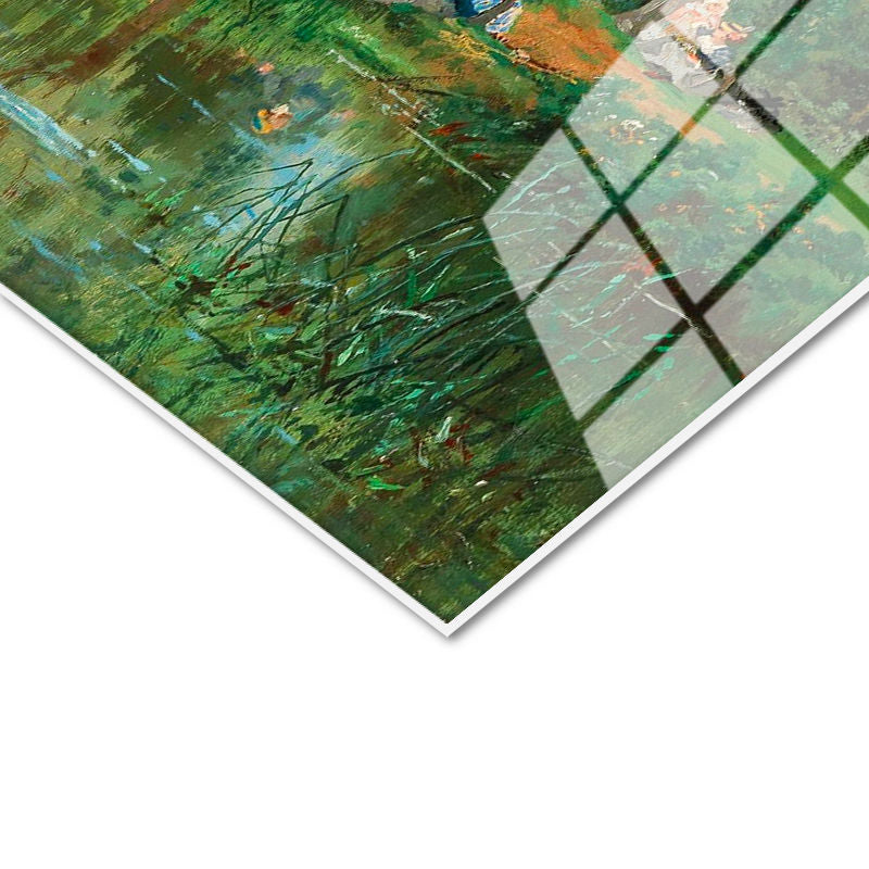 Tamperli Gerçek Cam Tablo Leon Richet Göl Kenarı Balık Tutan Figür Yaz Ressam Tablosu Duvar Dekoru