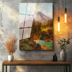 Tamperli Gerçek Cam Tablo Andreas Achenbach Dağlık Manzara Köprülü Dere Ressam Tablosu Dekoru