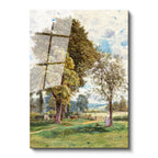 Tamperli Gerçek Cam Tablo T.S.C. Ağaç Altı Çiftlik Manzarası İnekler ve Figür Ressam Tablosu Dekoru