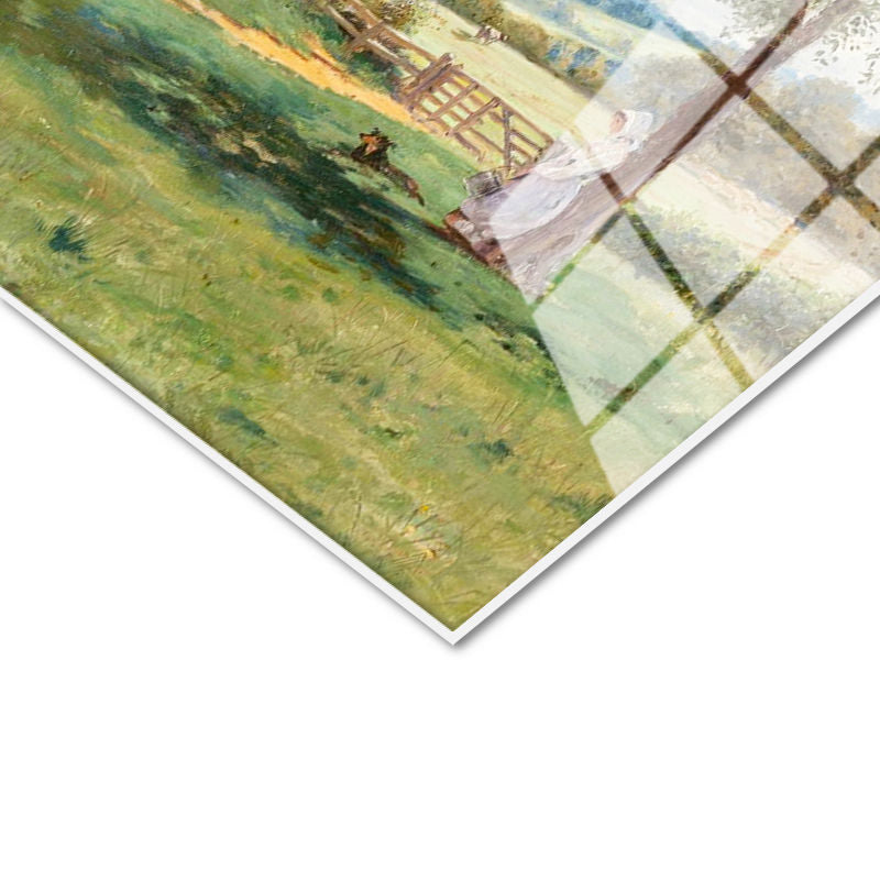 Tamperli Gerçek Cam Tablo T.S.C. Ağaç Altı Çiftlik Manzarası İnekler ve Figür Ressam Tablosu Dekoru