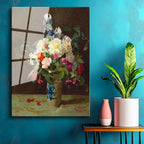 Tamperli Gerçek Cam Tablo M.C.J. Vazoda İris ve Şakayık Çiçekleri Masa Üstü Ressam Tablosu Dekoru