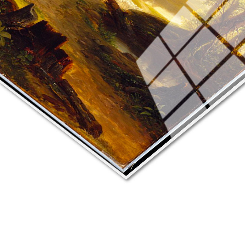 Tamperli Gerçek Cam Tablo Asher Durand Orman İçi Patika Yürüyen Figür Ressam Tablosu Dekoru