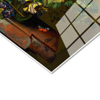 Tamperli Gerçek Cam Tablo Sebastian Wegmayr Nergis ve Kelebekler Kuş Yuvalı Ressam Tablosu Dekoru