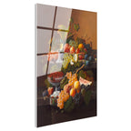 Tamperli Gerçek Cam Tablo Severin Roesen Beyaz Şaraplı Kadeh Çilek Üzüm Ressam Tablosu Dekoru