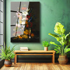 Tamperli Gerçek Cam Tablo Severin Roesen Şampanya Kadehi Kuş Yumurtası Çiçek Ressam Tablosu Dekoru