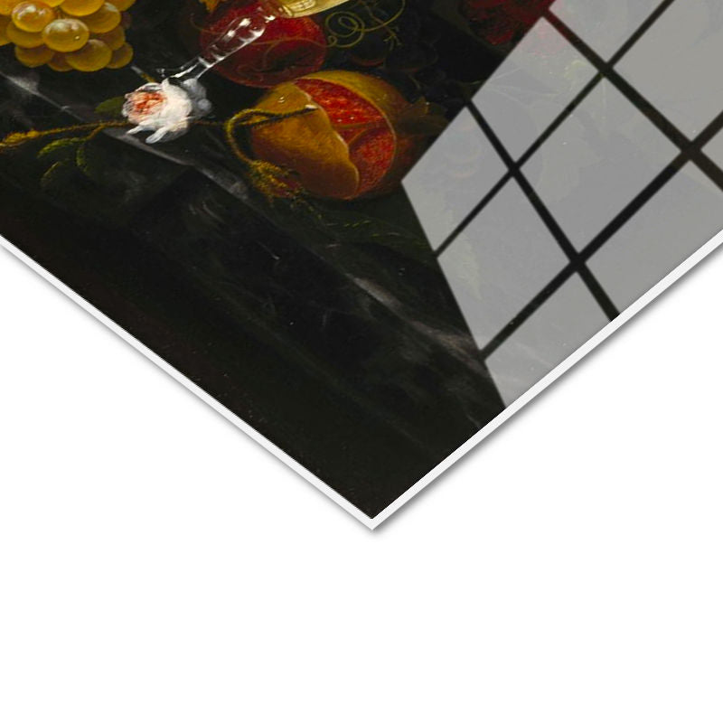 Tamperli Gerçek Cam Tablo Severin Roesen Şampanya Kadehi Kuş Yumurtası Çiçek Ressam Tablosu Dekoru