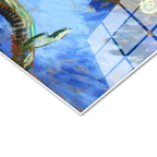 Tamperli Gerçek Cam Tablo Vincent van Gogh Kurumuş Ayçiçekleri Mavi Zemin Ressam Tablosu Dekoru