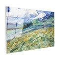 Tamperli Gerçek Cam Tablo Vincent van Gogh Tepe ve Alan Manzarası Ressam Tablosu Duvar Dekoru
