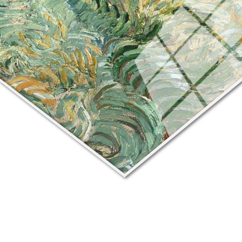 Tamperli Gerçek Cam Tablo Vincent van Gogh Tepe ve Alan Manzarası Ressam Tablosu Duvar Dekoru