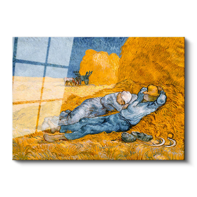 Tamperli Gerçek Cam Tablo Vincent van Gogh Samanlıkta Uyuyanlar Ressam Tablosu Duvar Dekoru