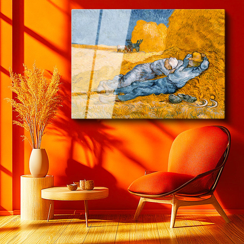 Tamperli Gerçek Cam Tablo Vincent van Gogh Samanlıkta Uyuyanlar Ressam Tablosu Duvar Dekoru