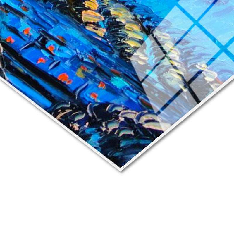 Tamperli Gerçek Cam Tablo Vincent van Gogh Yıldızlı Gece Manzarası Ressam Tablosu Duvar Dekoru