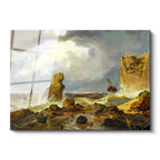 Tamperli Gerçek Cam Tablo C.D. Friedrich Batık Gemi Fırtınalı Deniz Kayalık Ressam Tablosu Dekoru