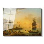 Tamperli Gerçek Cam Tablo C.J. Vernet Sakin Liman Manzarası Ressam Tablosu Duvar Dekoru