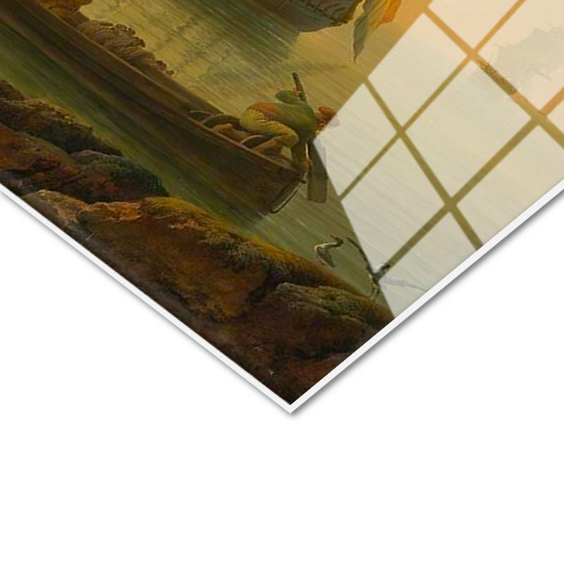 Tamperli Gerçek Cam Tablo C.J. Vernet Sakin Liman Manzarası Ressam Tablosu Duvar Dekoru