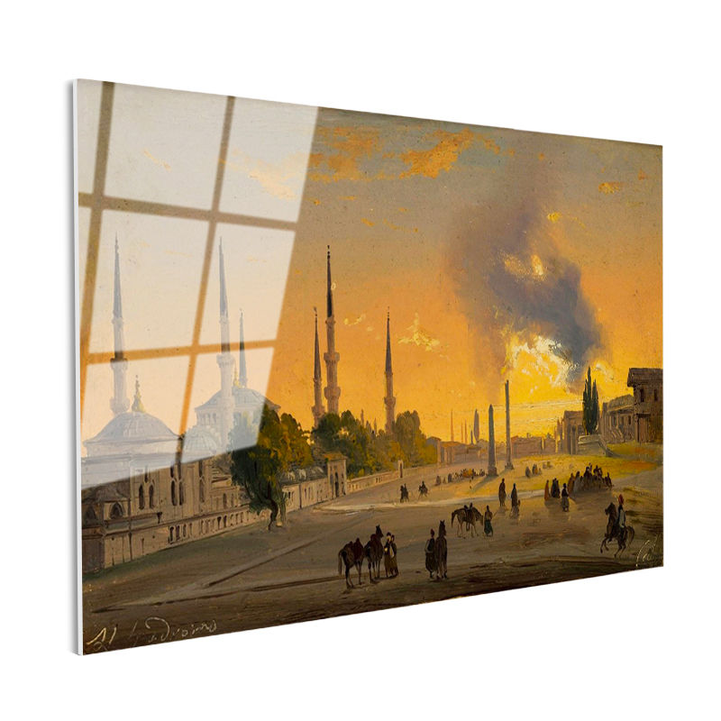 Tamperli Gerçek Cam Tablo Ippolito Caffi Sultanahmet Meydanı Obelisk Minare Ressam Tablosu Dekoru