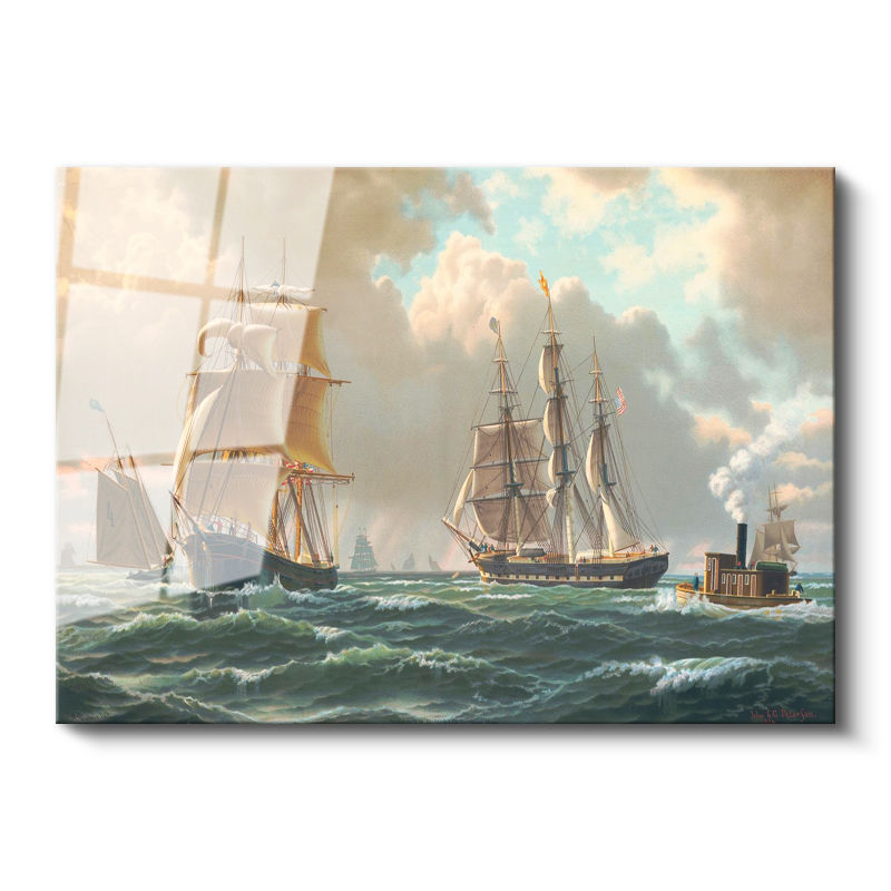 Tamperli Gerçek Cam Tablo John Stobart Denizde Yelkenliler Buharlı Ressam Tablosu Duvar Dekoru