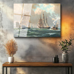 Tamperli Gerçek Cam Tablo John Stobart Denizde Yelkenliler Buharlı Ressam Tablosu Duvar Dekoru