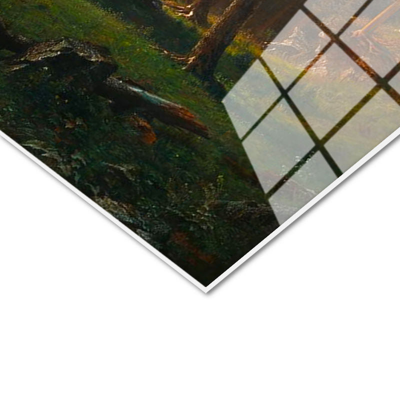 Tamperli Gerçek Cam Tablo Albert Bierstadt Yosemite Vadisi Şelale ve Göl Işık Ressam Tablosu Dekoru