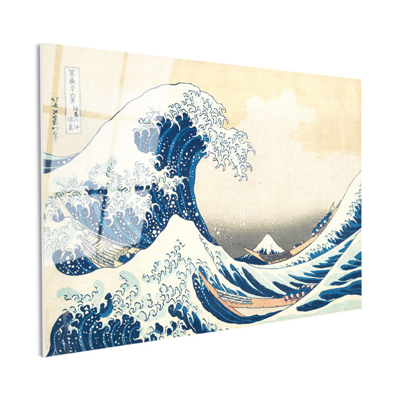 Tamperli Gerçek Cam Tablo Hokusai Büyük Dalga Kanagawa Fuji Dağı Ukiyo-e Ressam Tablosu Duvar Dekoru