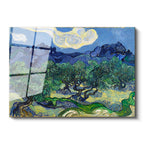 Tamperli Gerçek Cam Tablo Van Gogh Zeytin Ağaçları Mavi Dağlar Bulutlu Ressam Tablosu Duvar Dekoru