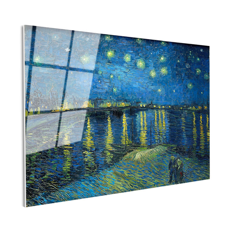 Tamperli Gerçek Cam Tablo Van Gogh Rhone Üzerinde Yıldızlı Gece Rıhtım Ressam Tablosu Duvar Dekoru