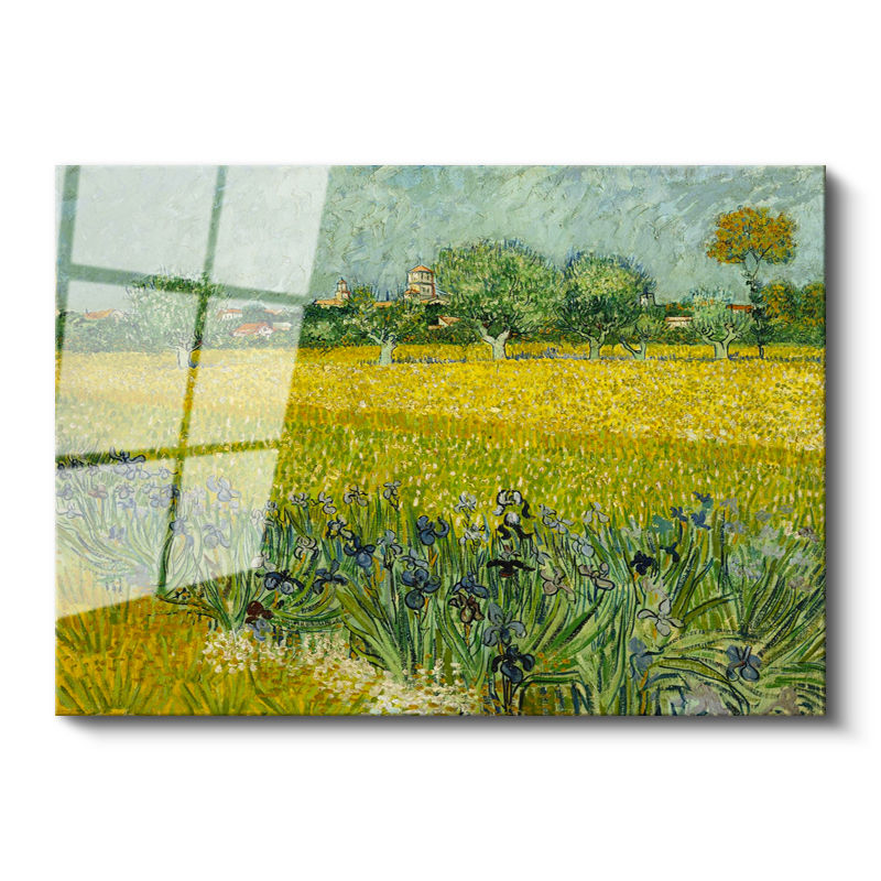 Tamperli Gerçek Cam Tablo Van Gogh Buğday Tarlası Köy Ressam Tablosu Duvar Dekoru