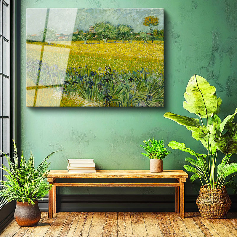 Tamperli Gerçek Cam Tablo Van Gogh Buğday Tarlası Köy Ressam Tablosu Duvar Dekoru