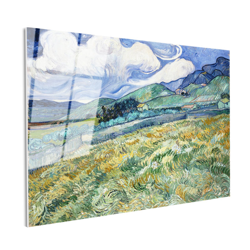 Tamperli Gerçek Cam Tablo Van Gogh Buğday Tarlası Yokuş Yukarı Ressam Tablosu Duvar Dekoru