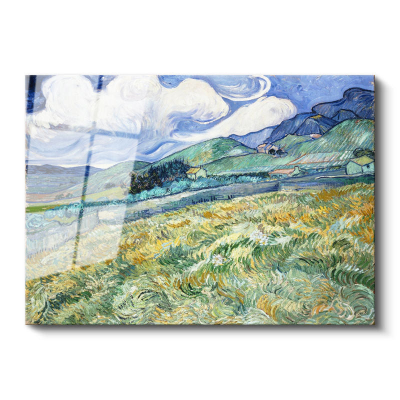 Tamperli Gerçek Cam Tablo Van Gogh Buğday Tarlası Yokuş Yukarı Ressam Tablosu Duvar Dekoru