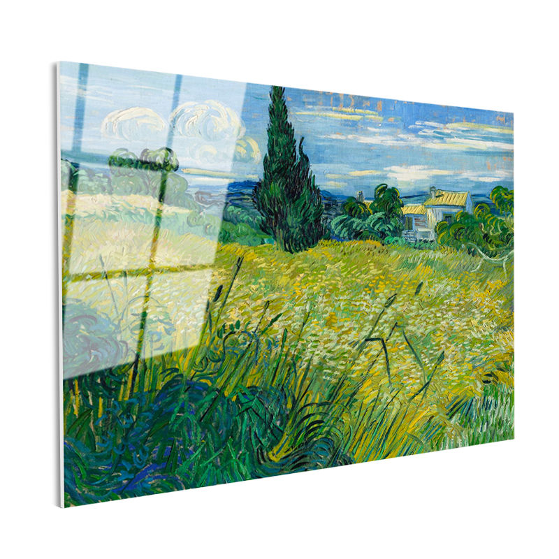 Tamperli Gerçek Cam Tablo Van Gogh Selvili Çayır Çiftlik Evi Ressam Tablosu Duvar Dekoru