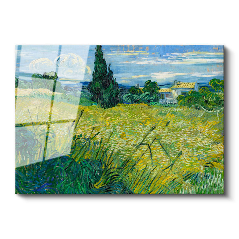 Tamperli Gerçek Cam Tablo Van Gogh Selvili Çayır Çiftlik Evi Ressam Tablosu Duvar Dekoru