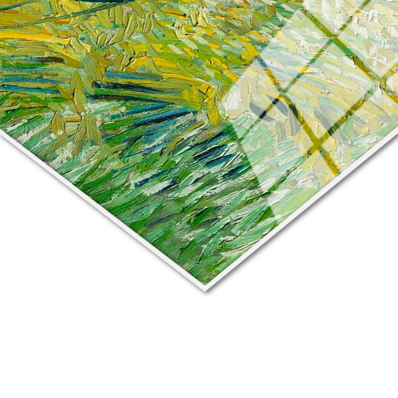 Tamperli Gerçek Cam Tablo Van Gogh Selvili Çayır Çiftlik Evi Ressam Tablosu Duvar Dekoru