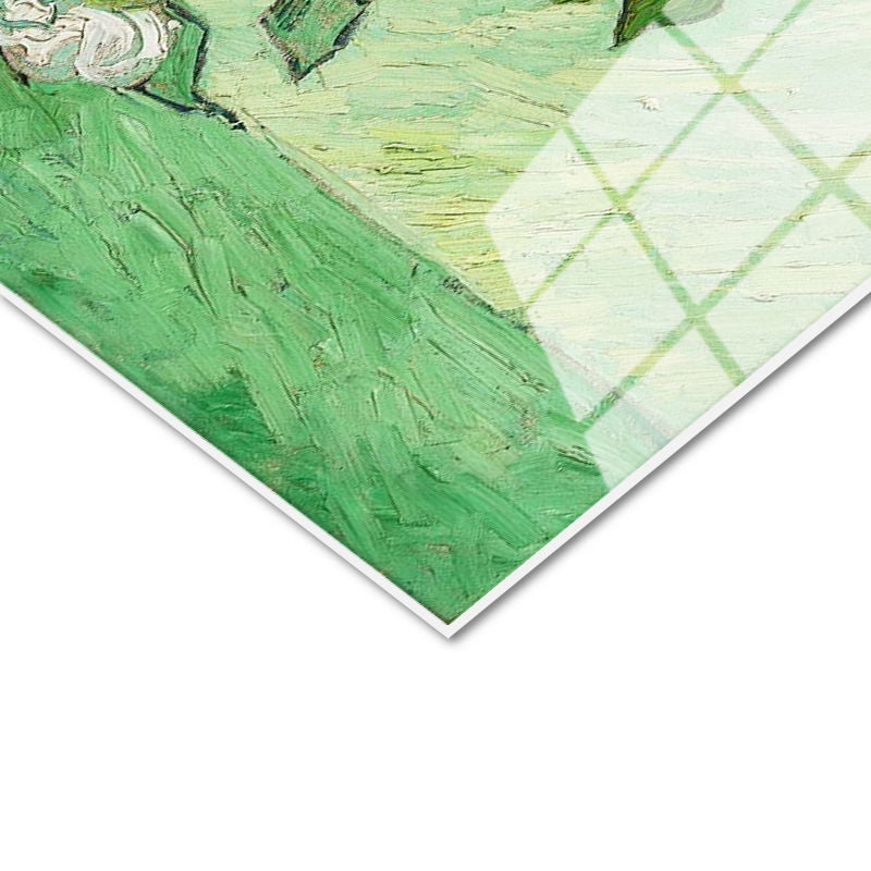 Tamperli Gerçek Cam Tablo Van Gogh Beyaz Güller Vazo Çiçekli Natürmort Ressam Tablosu Duvar Dekoru