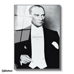 Gümüş Renk Metal Çerçeveli Tamperli Cam Tablo Atatürk Frak Giyim Atatürk Tablosu Duvar Dekoru