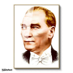 Altın Renk Metal Çerçeveli Tamperli Cam Tablo Atatürk Papyonlu Çizim Atatürk Tablosu Duvar Dekoru